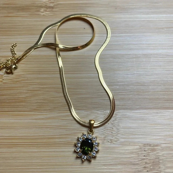 Gold Plated Oval Halo  Crystal Necklace - Picture 7 of 7